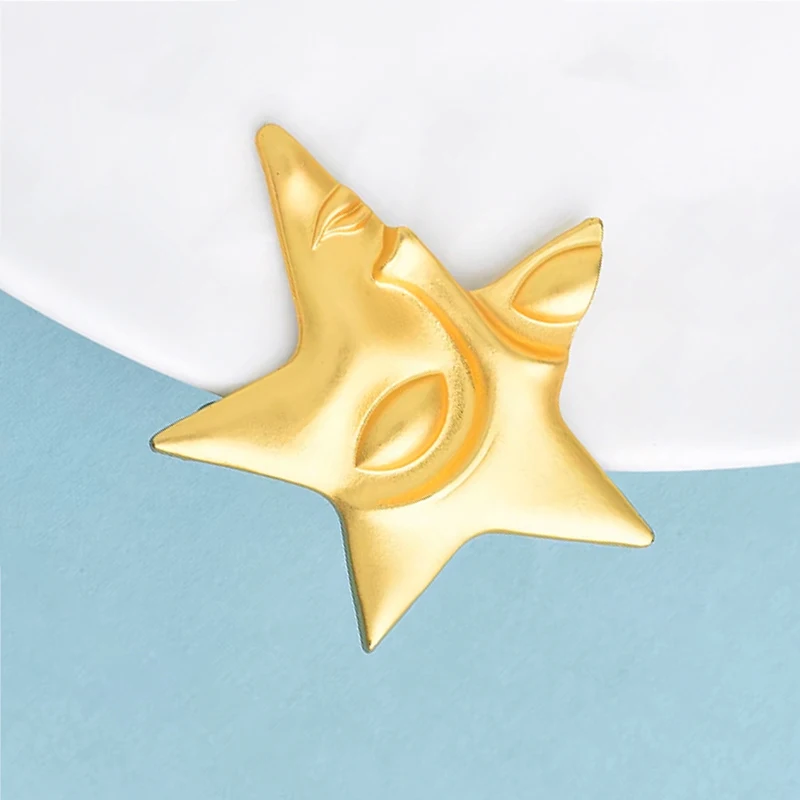 Wuli&baby Metal Star Face Brooches For Women Men Simple Match Geometric Beautiful Figure Party Brooch Pins Gifts