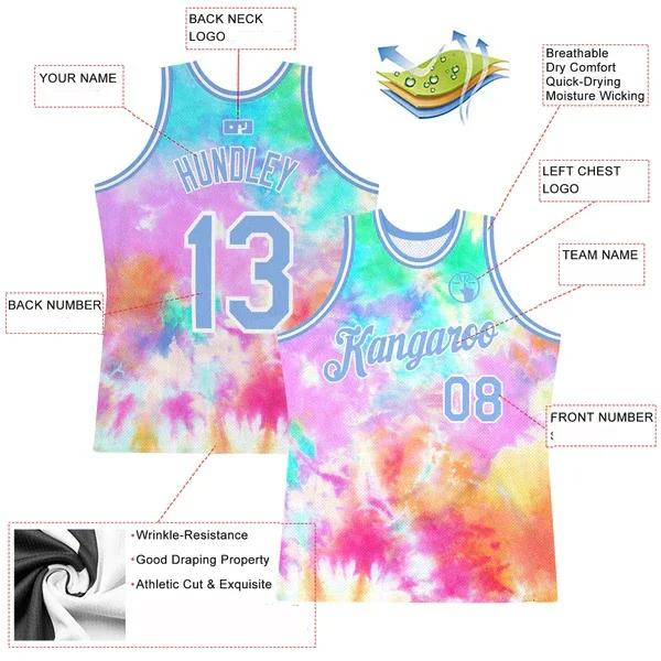 Custom Tie Dye Light Blue-White 3D Authentic Basketball Jersey