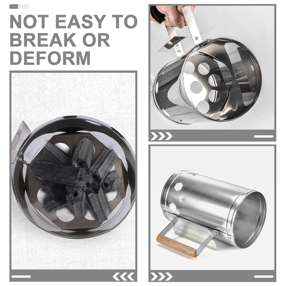 

Charcoal Chimney Starter Ignition Bucket Large Mouth Reusable Galvanized BBQ Supply Outdoor Cooking Camping Grilling