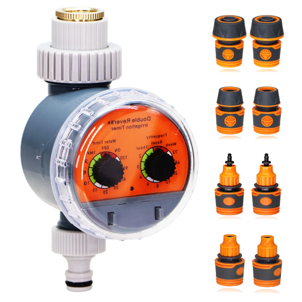 

Ball Valve Garden Watering Timer w Coupling Adapter for 1/4 1/2 3/4'' Tap Hose Outdoor Automatic Irrigation Equipment Controller