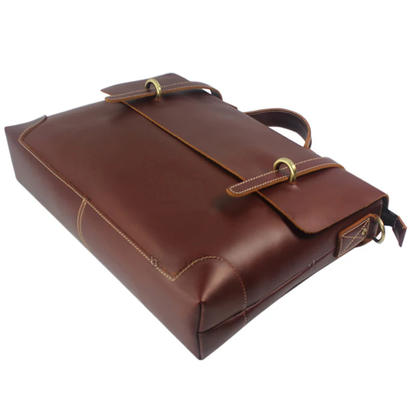 حقيبة ساعي البريد من جلد البقر الأصلي للرجال، حقيبة عمل مكتبية ذات سعة كبيرة للتنقل على حقيبة كتف #4