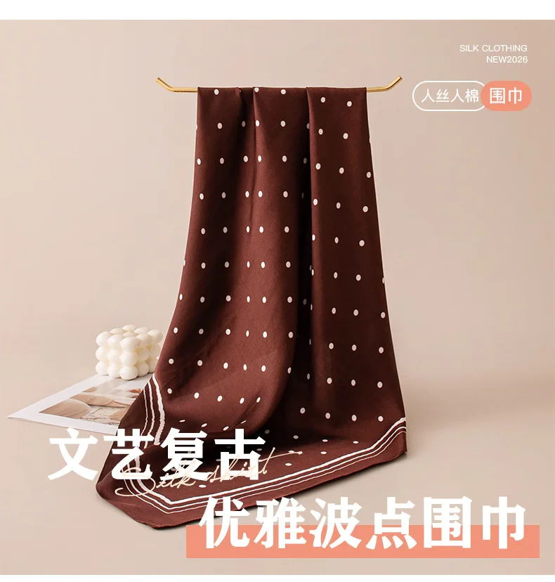 Square Scarf Retro Polka Dot Print Women Medium Summer Neck Head Hair Shirt Decoration Premium Lightweight Polyester Multicolor