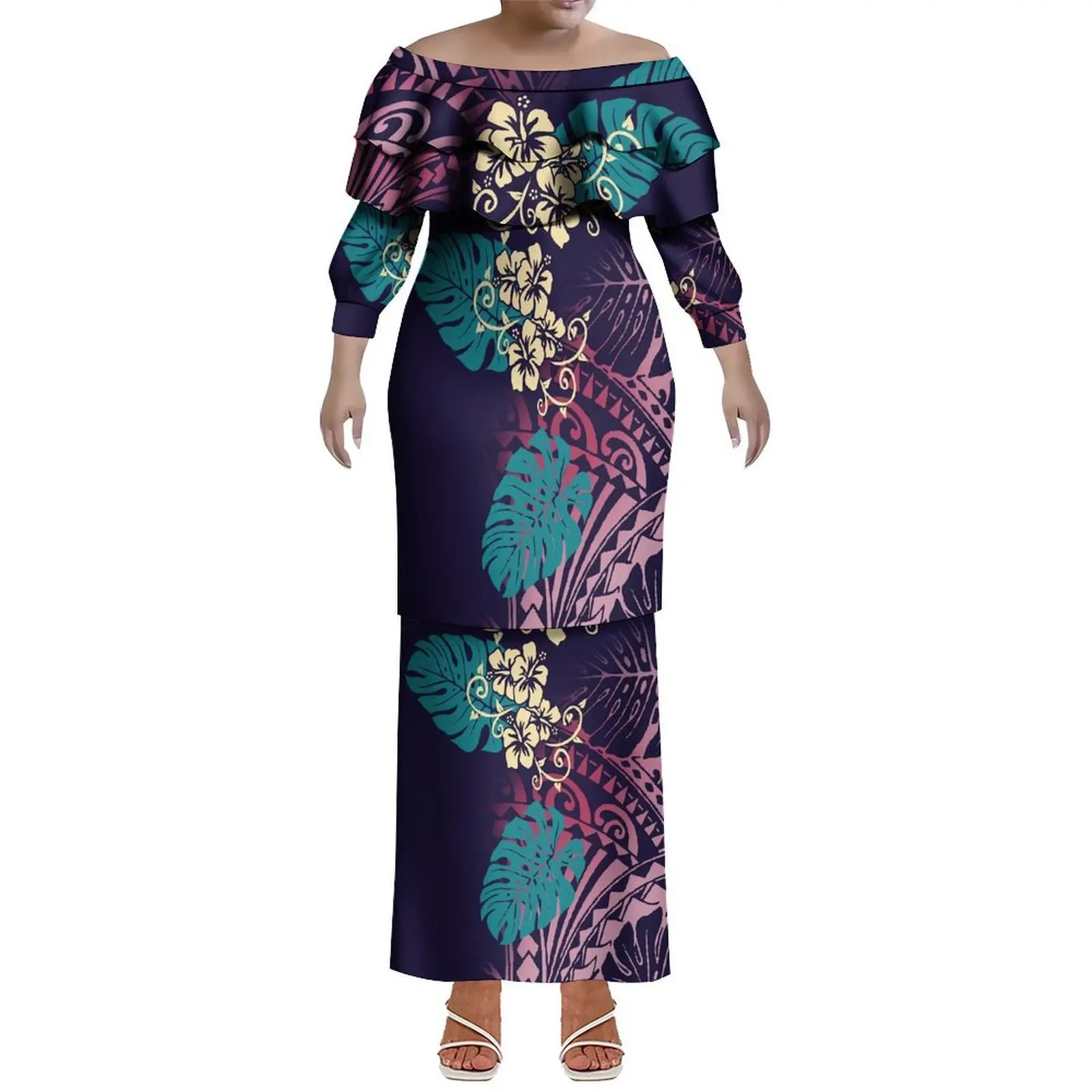 Custom-Made Puletasi Slim-Fitting Dress For Polynesian Tribal Women Featuring Samoan Artistic Prints