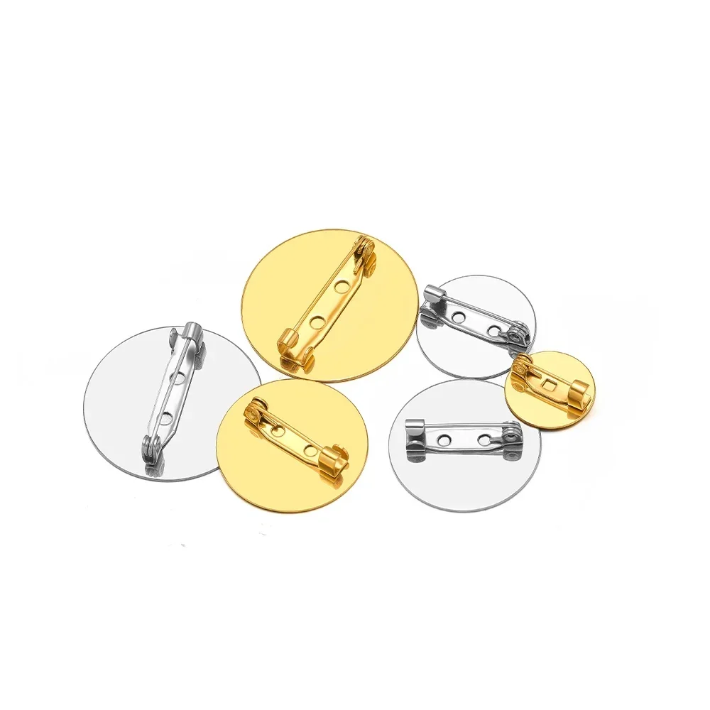 10pcs Stainless Steel 15-30mm Gold Brooches Cabochon Cameo Settings Bezel Disc Base Blank Tray for DIY Jewelry Findings Making