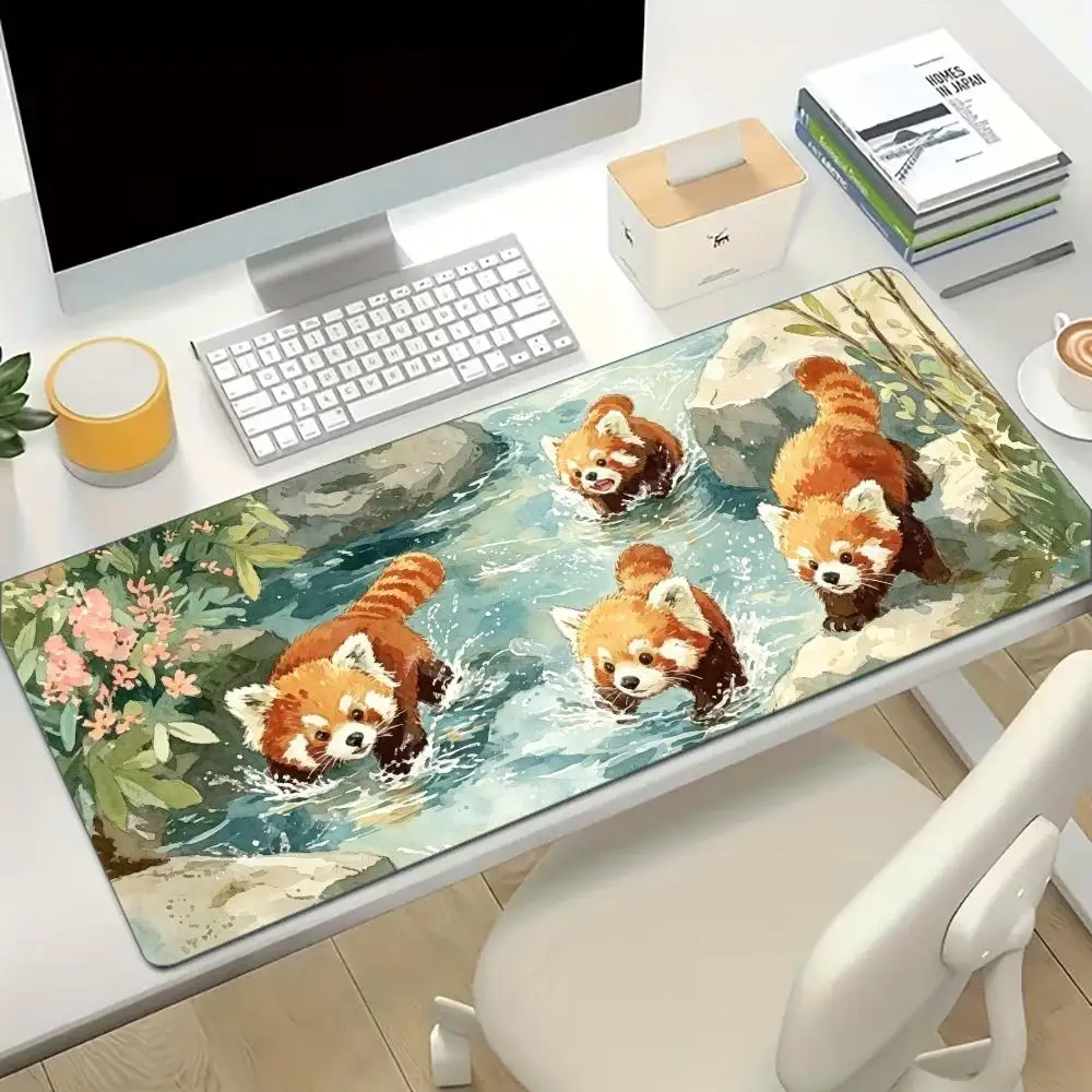 Art Red Panda Pattern Extended Desk Mat Non Slip Rubber Stitched Large Gaming Mouse Pad For Office Pc Laptop