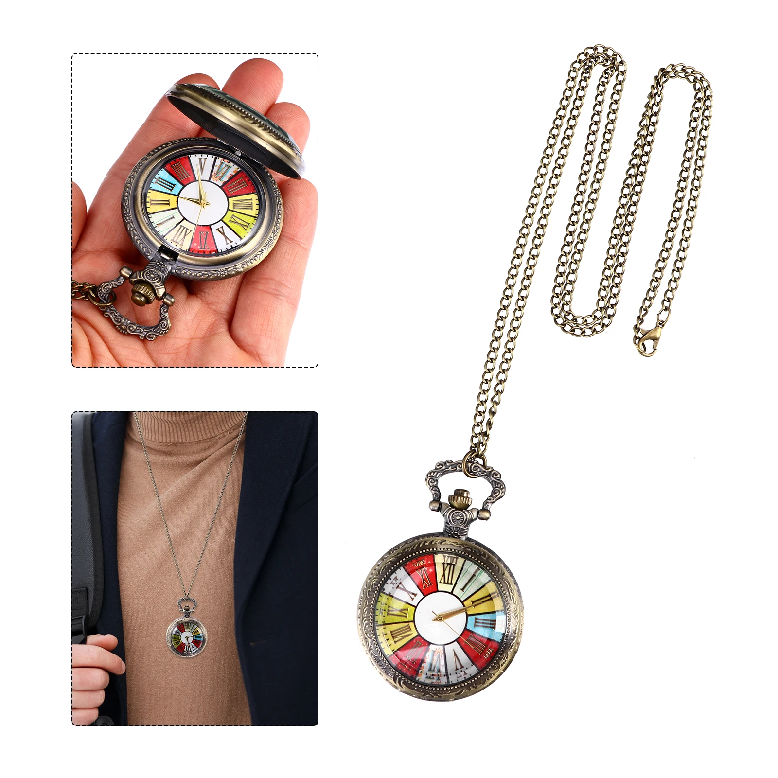 

Retro Pocket Watch Necklace Zinc Alloy Case Quartz Movement Roman Numerals Vintage Design Pendant Timing Jewelry Gift Watches