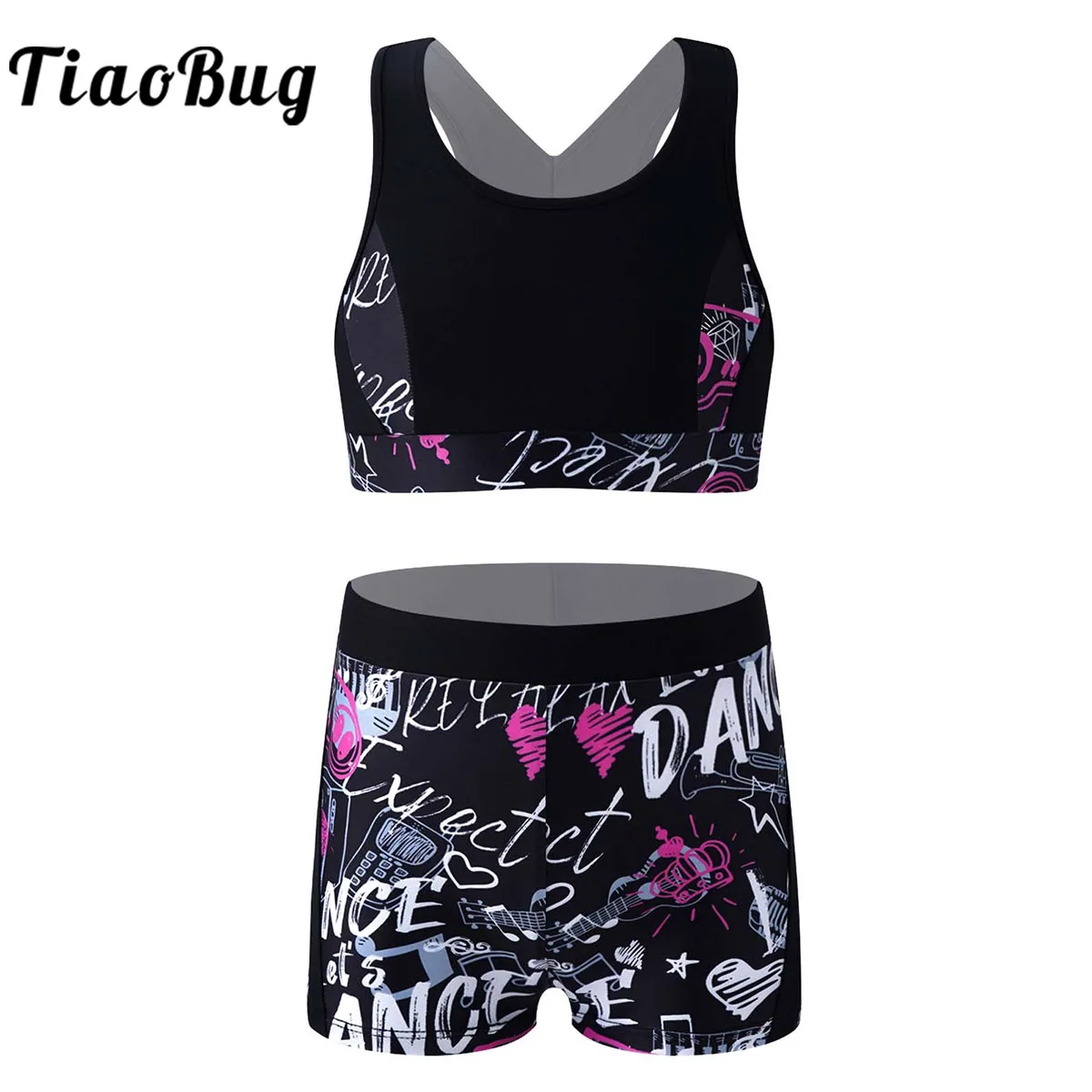 Kids Girls Dance Set Child Ballet Dancewear Workout Gymnastics Outfits Sport Bra Top Tank Tops with Shorts Dance Class Outfits