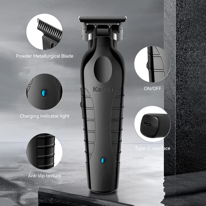 Kemei 2299 Barber Cordless Hair Trimmer 0mm Zero Gapped Carving Clipper Detailer Professional Electric Finish Cutting Machine