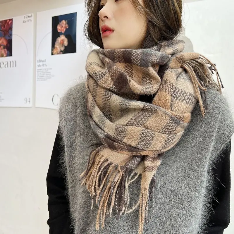 Imitation Cashmere Women Scarf Winter Preppy Style Vintage Plaid Scarve Pashmina Mujer Foulard Wrap Blanket Shawls