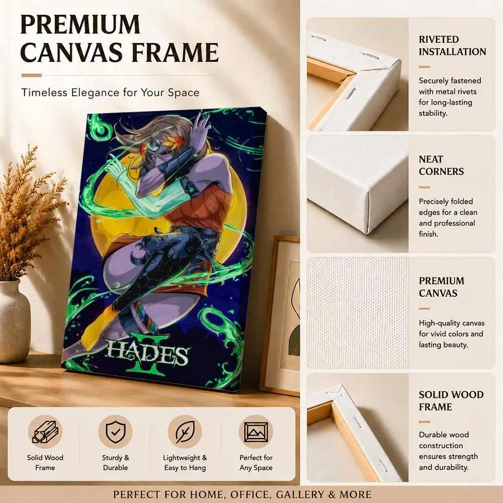 Classic Video Games H-Hades Game Dynamic Framed Wall Painting Canvas Art Poster with Solid Wood Frame for Living Room Home Decor