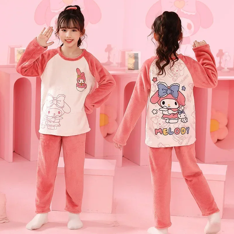 2024 Miniso conjuntos de Pijamas para niños Kawaii Anime franela invierno niños ropa de dormir lindo Otoño Pijamas ropa de casa chica ropa de descanso cálida