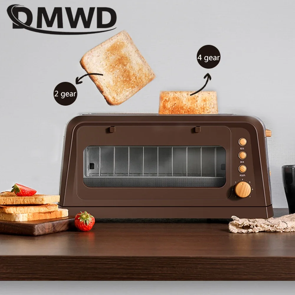 

2 Slices Wide Trough Toaster Automatic Bread Baking Machine 7 Gear Oven Breakfast Maker Thaw Function Double-sided Heating Tool