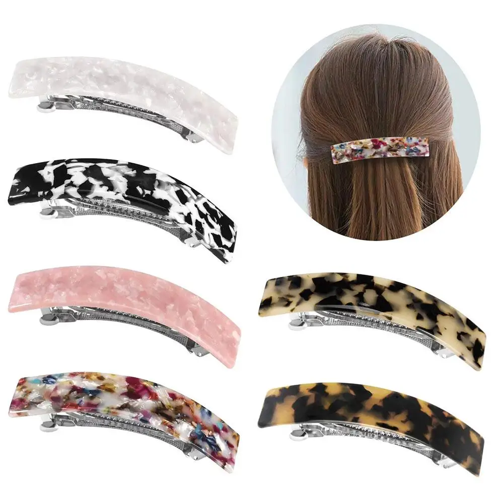 

Fashion Women Hair Clip Acetate Automatic Hairpin Vintage French Geometric Marble Colorful Spring Clip Hair Accessories For Girl