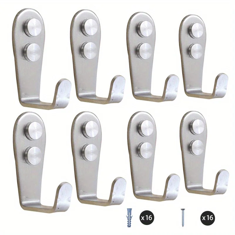 8/4 PCS Double Hole Hook Heavy Duty Stainless Steel Wall Hook Waterproof Sticky Hook Bathroom Hanging Towel Key Coat Bag