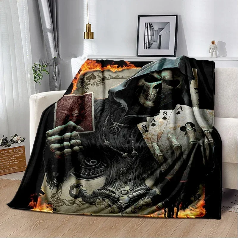 Skull Series Poker Flower Blanket Quilt Travel Bedding Sofa Couch Bed Throw Blanket Flannel Blanket Bedspread Halloween Gifts