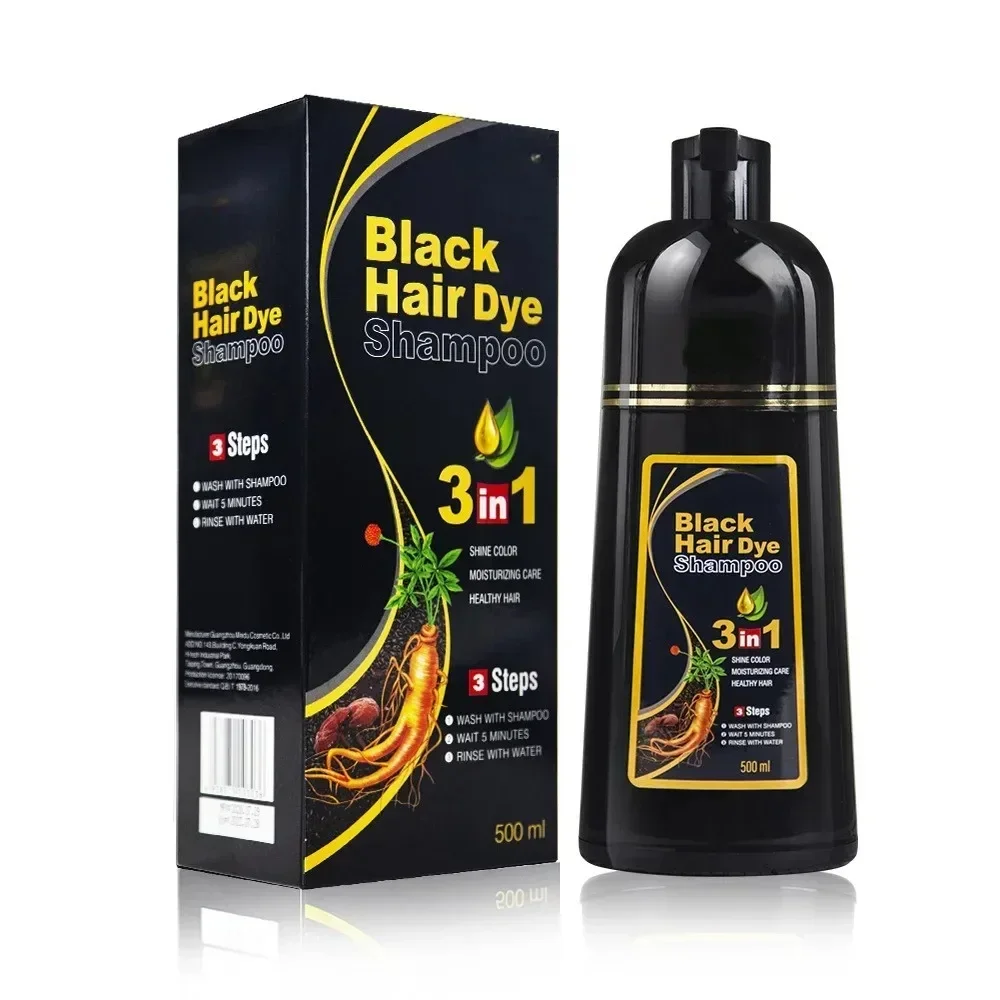 Shampoo para tintura de cabelo para mulheres, 3em 1, capa colorante natural, cabelo escurecedor, cinza instantâneo a preto Polygonum Multiflorum, 500ml