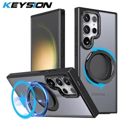 KEYSION Matte Case for MagSafe for Samsung Galaxy S24 Ultra 5G S24+ S23 FE 360 ° Rotating Magnetic Ring Transparent Phone Cover