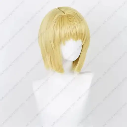 Parrucca cosplay Anime Kurapika Parrucca sintetica resistente al calore per capelli corti dorati chiari da 35 cm Festa di Halloween