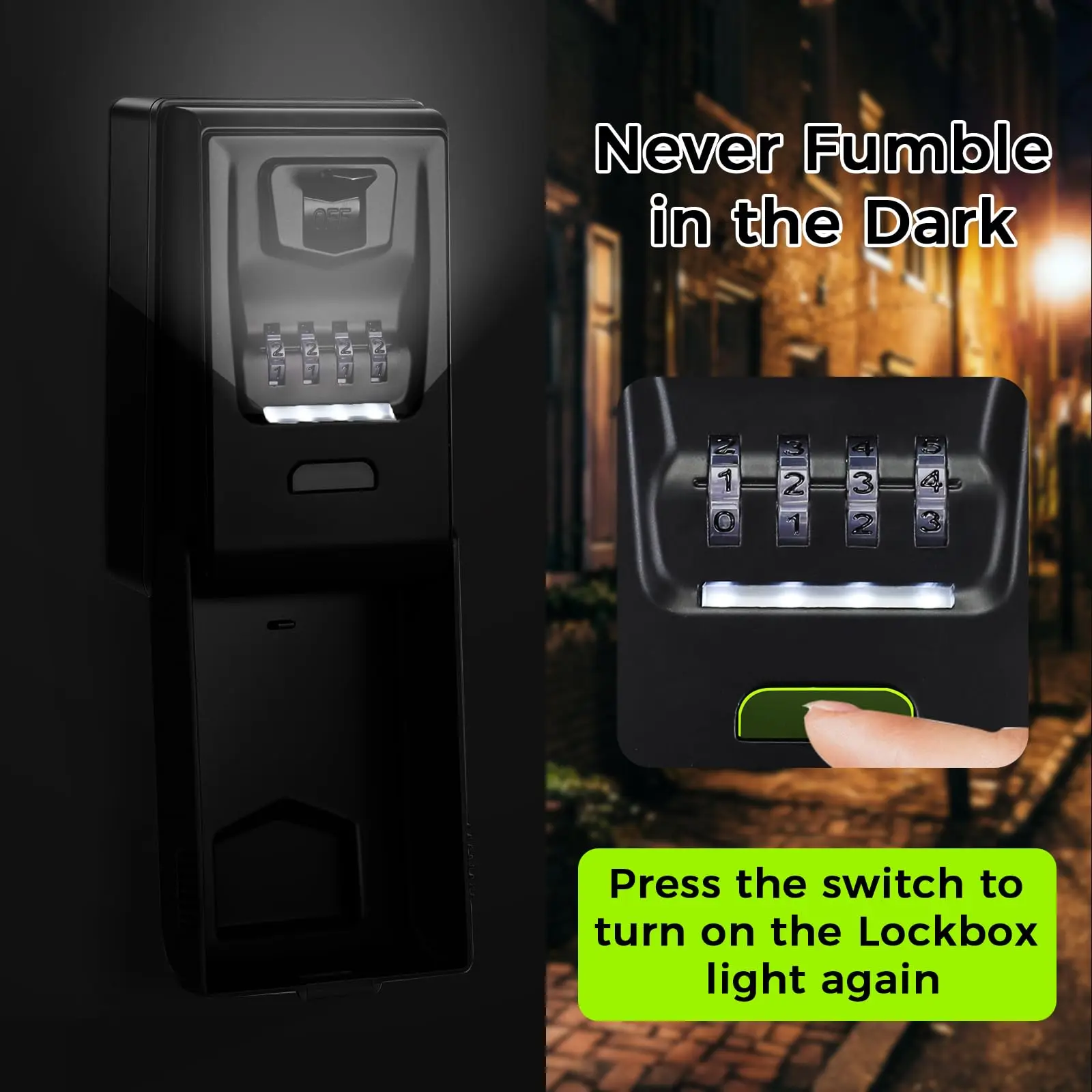 Key Lock Box for Outside Wall Mounted with Light Up Dials - Waterproof Extra Large Key Box 4-Digit Combination Storage Lockbox