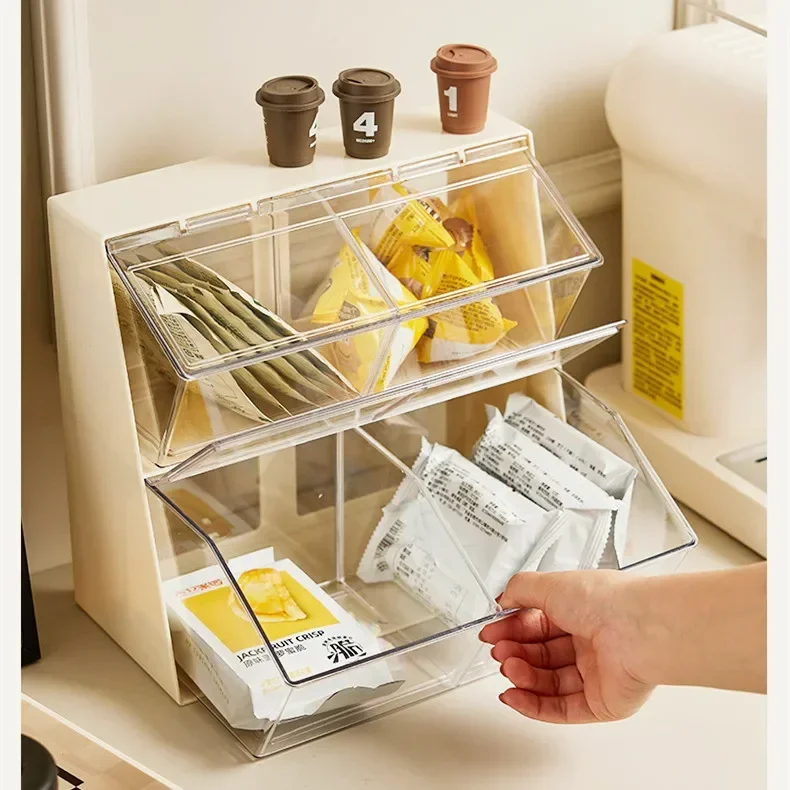 

Creative Acrylic Transparent Desktop Shelving Office Home Dust Proof with Lid Coffee Capsules Tea Bags Snack Storage Box