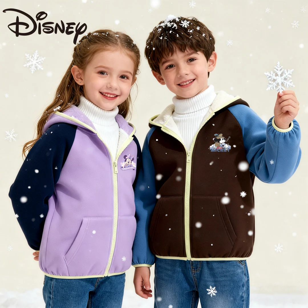 

Детский зимний утепленный кардиган с капюшоном Disney, хлопковое плюшевое флисовое утепленное пальто для мальчиков и девочек, мягкие удобные толстовки