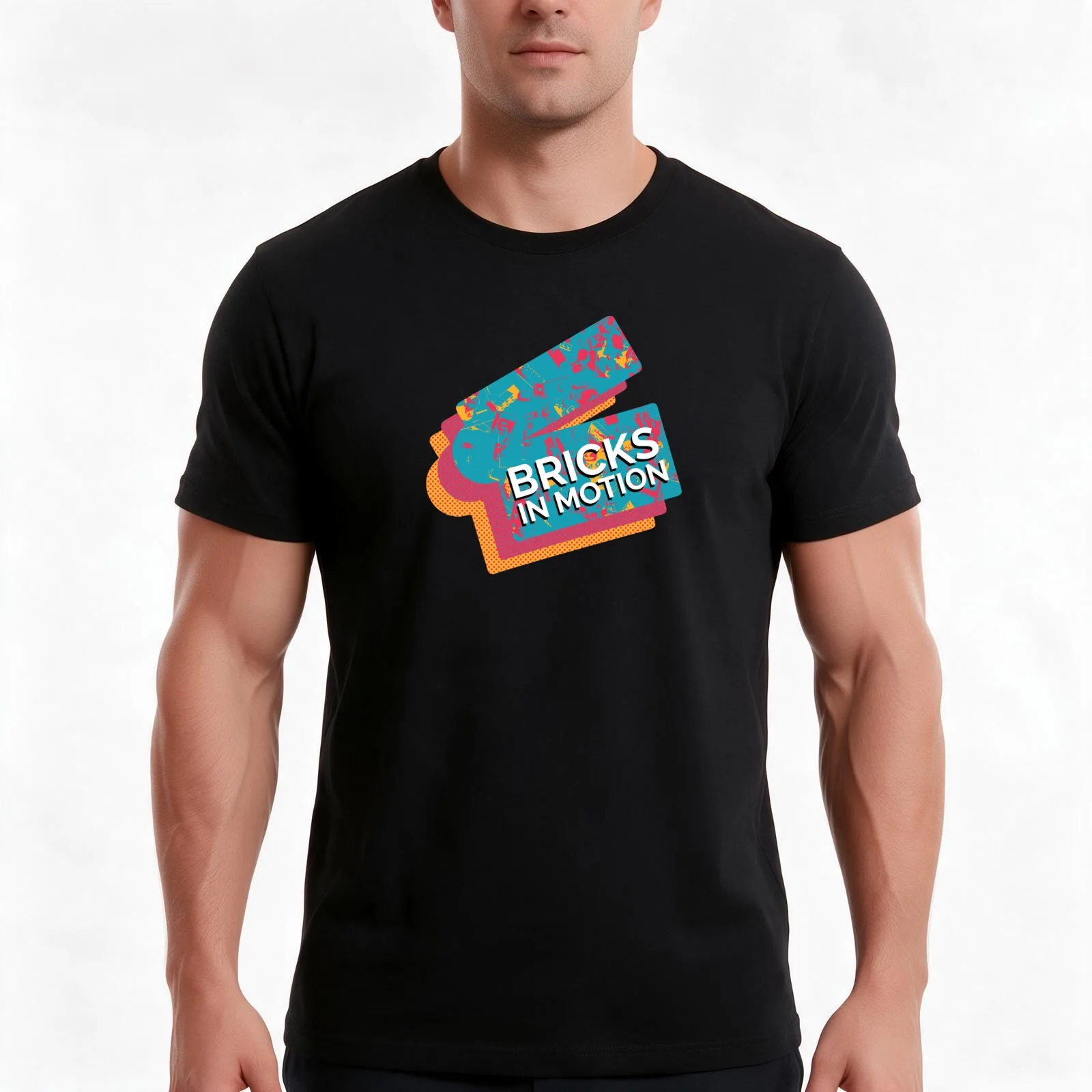 Bricks in Motion Logo T-Shirt, Summer Casual Cotton Tee, Oversized Streetwear Tops, Vintage Graphic Print, Unisex Men Women