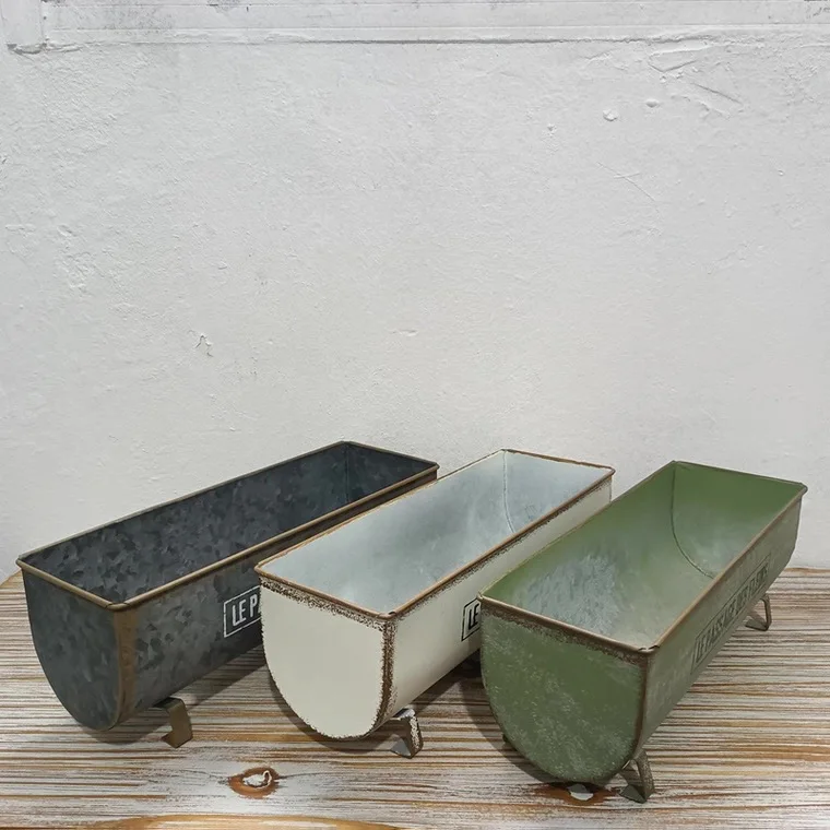 Vintage Metal Oval Planter Box with Feet 2 Drainage Holes Rustic Iron Flower Trough for Succulents Herbs Window Sill Garden Deco