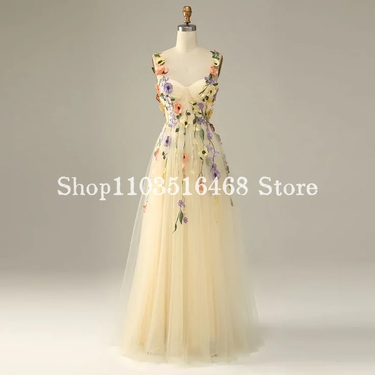 Vestidos de casamento elegantes dos sonhos para mulheres, Halter bordado floral bege, Tule A-Line, Vestido longo personalizado Fairy Halter