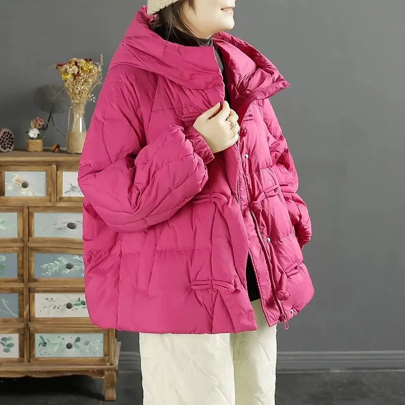 2025 유럽 겨울 레트로 신상 여성 다운 자켓 출퇴근용 후드 오버사이즈 자켓