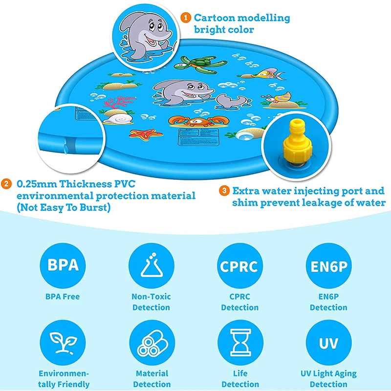 Tapete de água inflável Spray para crianças, Play Water Pad, aspersor de praia, jogo ao ar livre, gramado, piscina, brinquedos infantis, verão