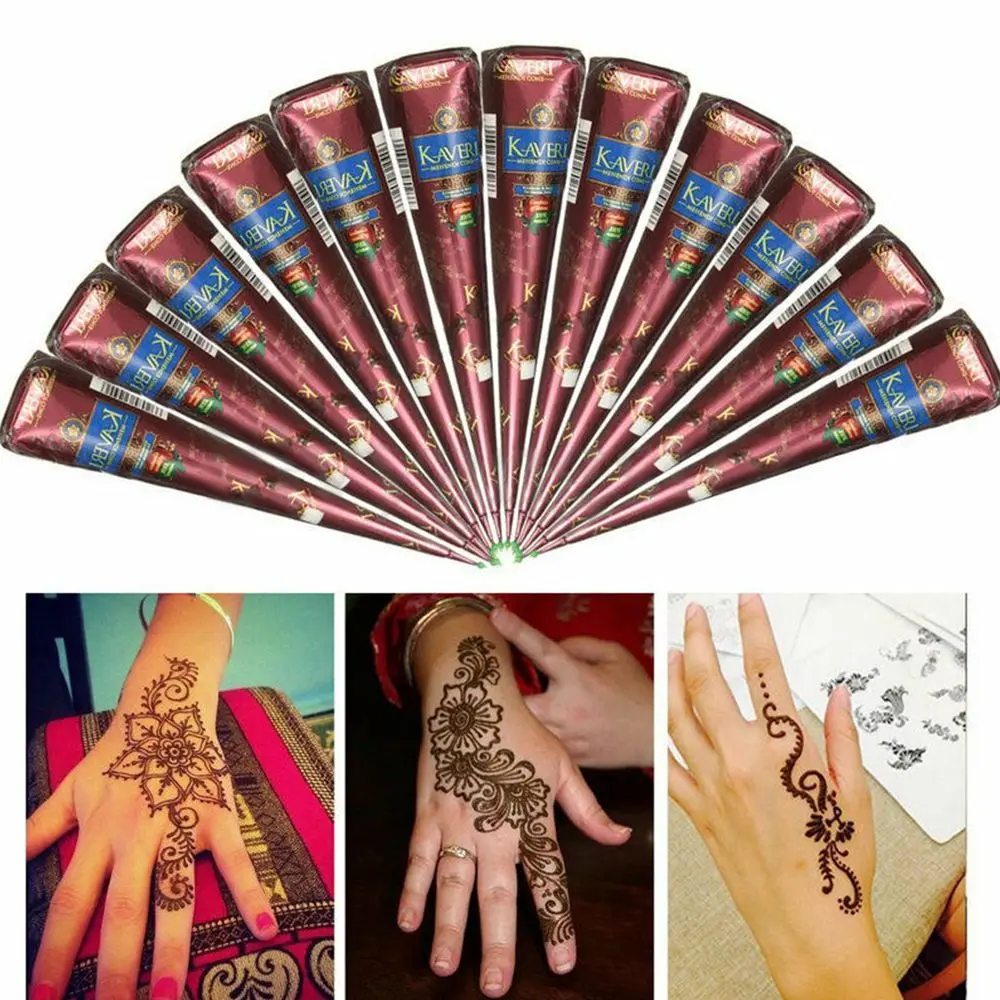 

Natural 3 Colors Henna Cones Paint Indian Henna Paint Temporary Mehandi Ink Cones Herbal Henna Body Art Temporary Tattoo