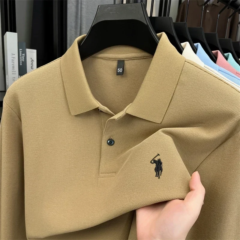 100% reine Baumwolle, hochwertiges Marken-Poloshirt für Herren mit langen Ärmeln, modisches Luxus-Golfshirt mit Stickerei für Herbst und Winter, lässiges T-Shirt. – Detail 13