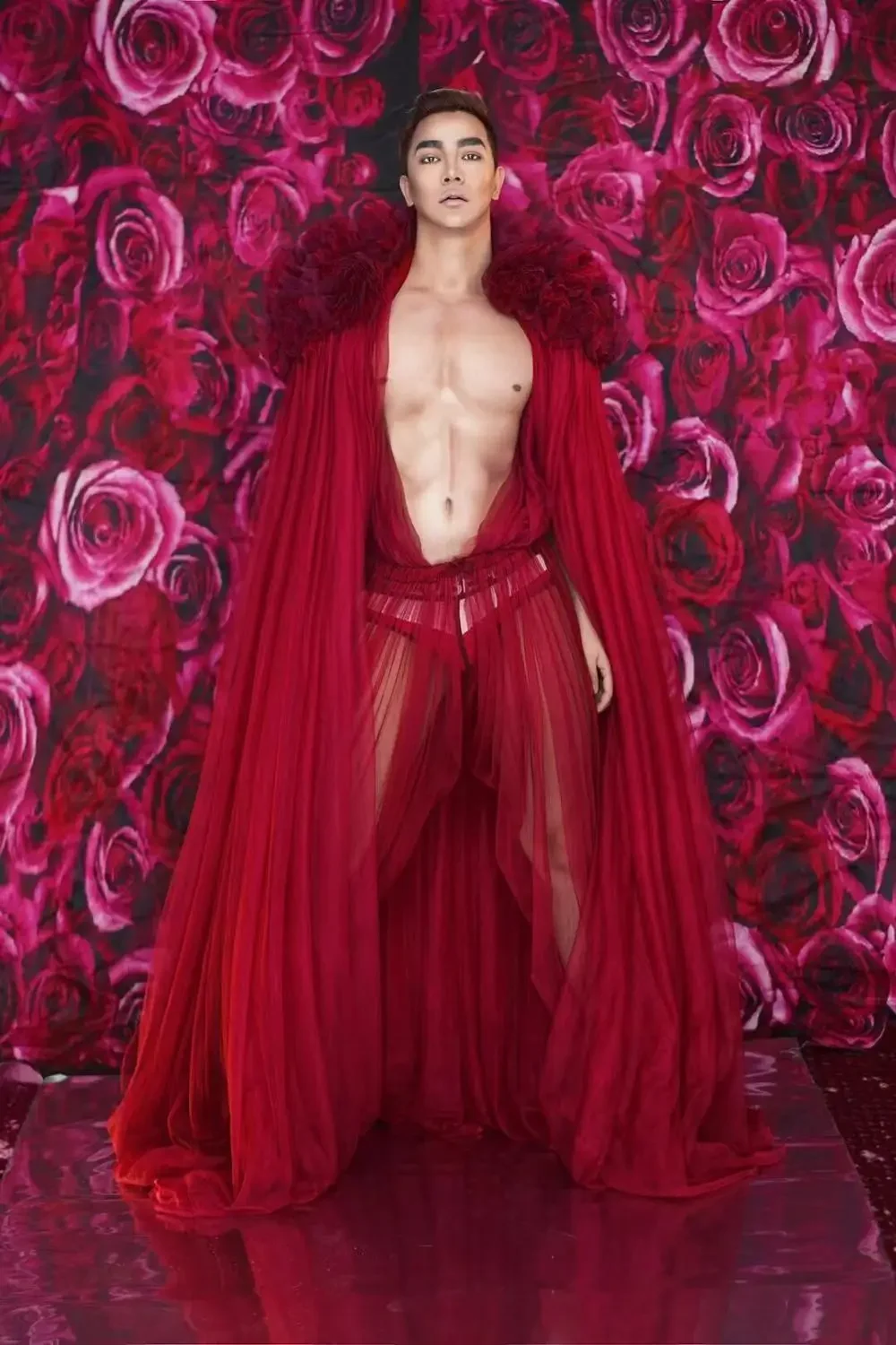 2019 flores vermelhas ver através do vestido aniversário celebrar vestido noite bar cantor mostrar palco roupa dança vestido longo