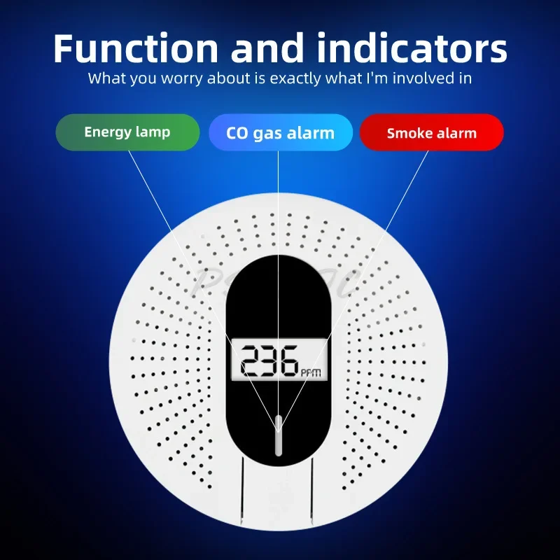 ディスプレイ付き 2-in-1 CO & 煙探知機 - 家庭用ガス漏れ警報器