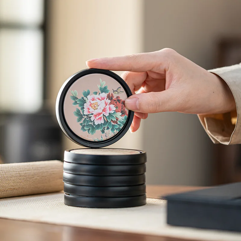 Vintage Simple Ceramic Round Coasters Heat Insulation Absorbent Anti-scald Coaster Home and Decoration Kitchen Utensils