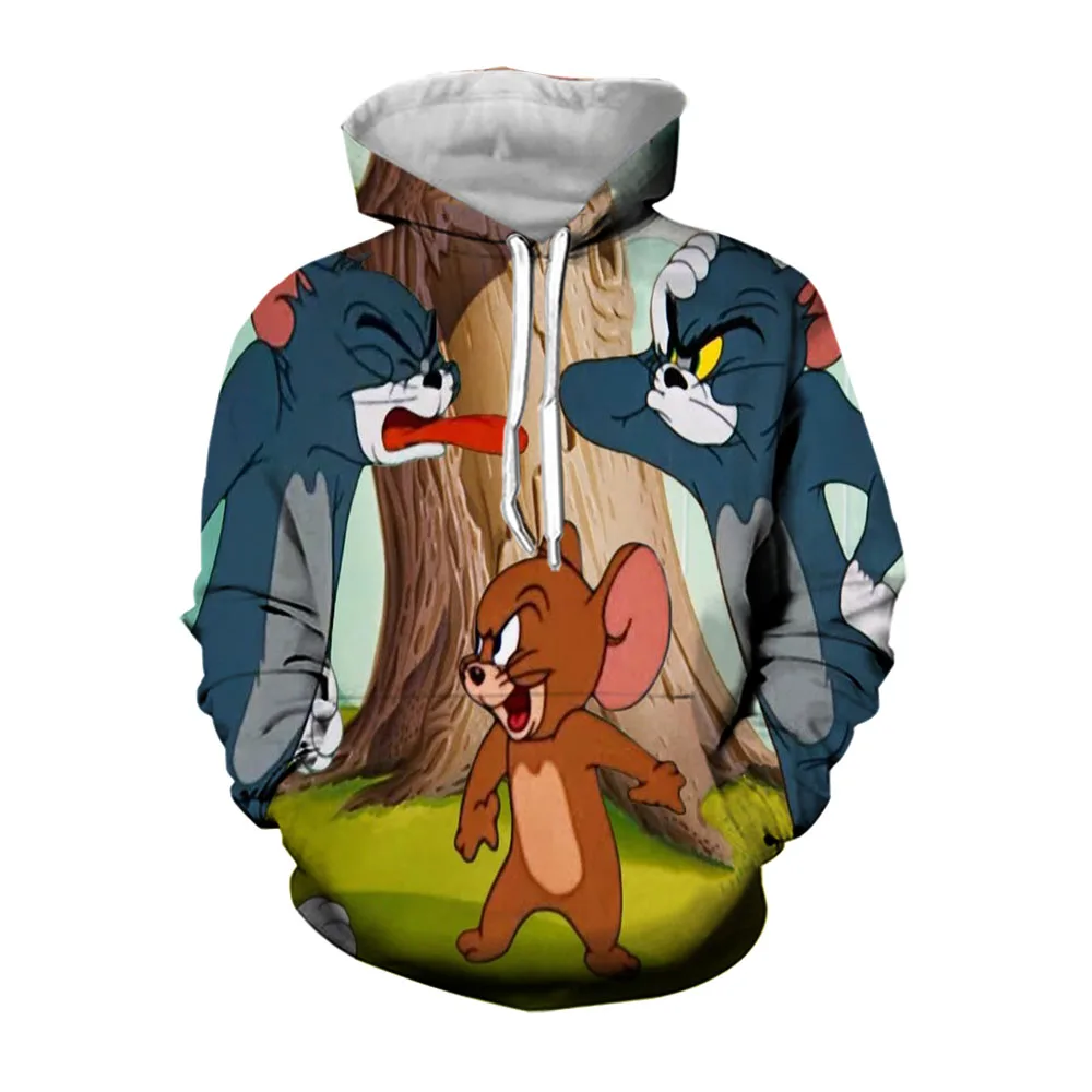 Jumeast Anime Hoodies For Men Cartoon Cat And Mouse Clothes Hooded Sweatshirts Oversized Hoodie Mens Streetwear Casual Pullover