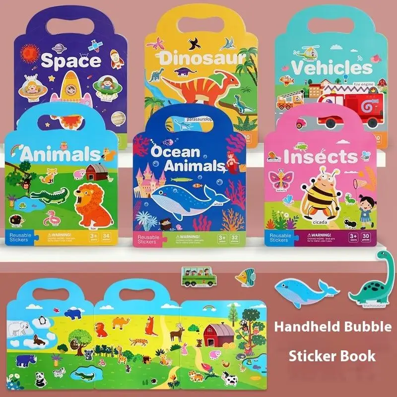 1 Set Kids Portable Reusable Quiet Busy Paste A Book Children DIY Sticker Book Bubble Scene Sticker Jelly Paste Toy