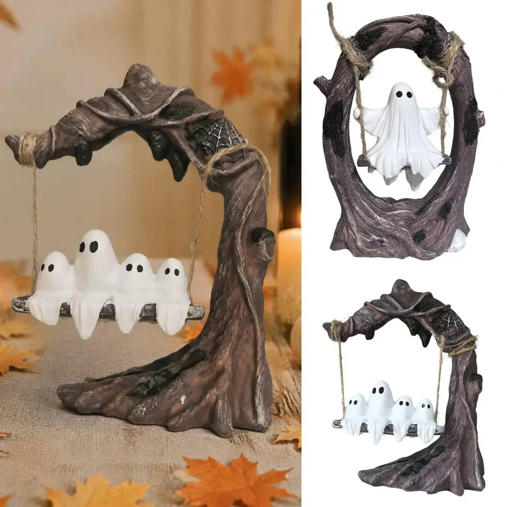 

Ghost on Tree Swing Halloween Decor, Resin Fantasy Style Gothic Art,Hand-Painted Festive Party Tabletop Ornament