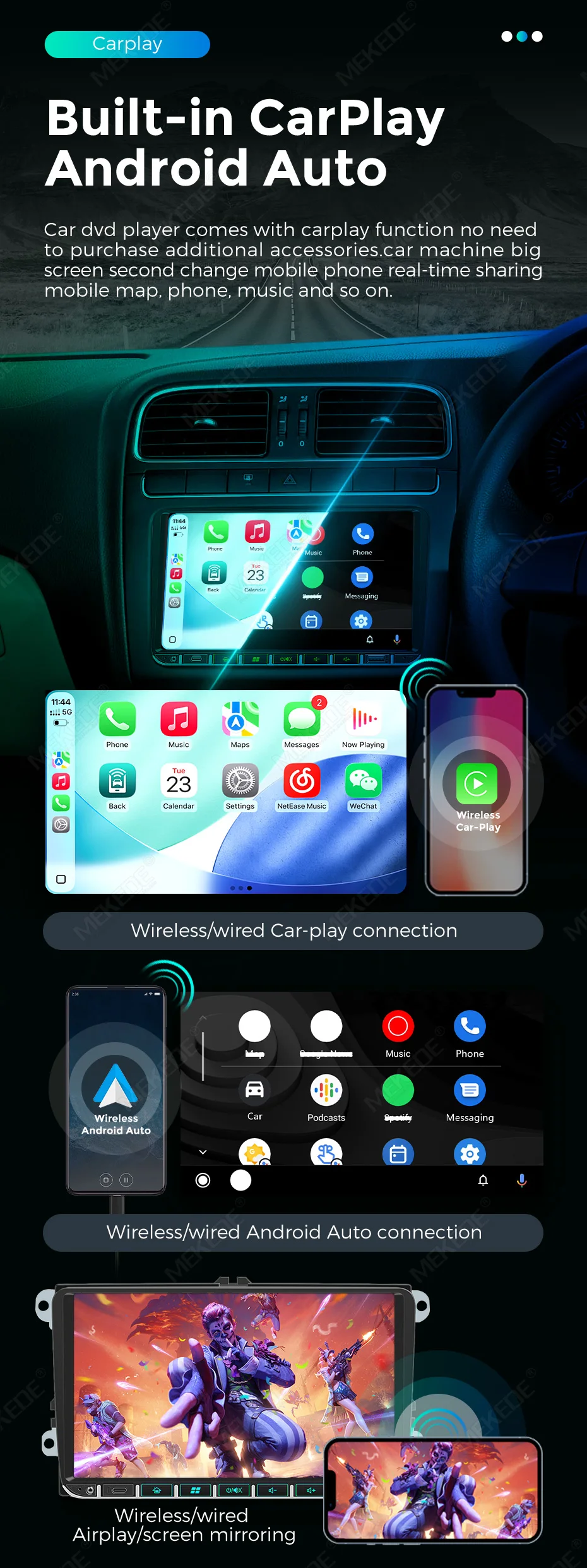 MEKEDE EU Lager 7/9 Zoll Linux-System Kabelloses CarPlay Android Auto 2Din Universelles GPS-Navigations-Autoradio für Volkswagen Universal VW Golf 5 6 Polo Passat B6 B7 CC Skoda Jetta MP5-Player SWC BT WIFI USB FM RDS Host-Einheit Stereo-Multimedia-Player – Detail 4