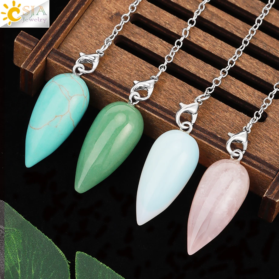 Spiritual Pendulum Natural Gem Stone Pendant Water Drop Crystal Healing Pendulums for Divination Dowsing Pendulos Witch T041