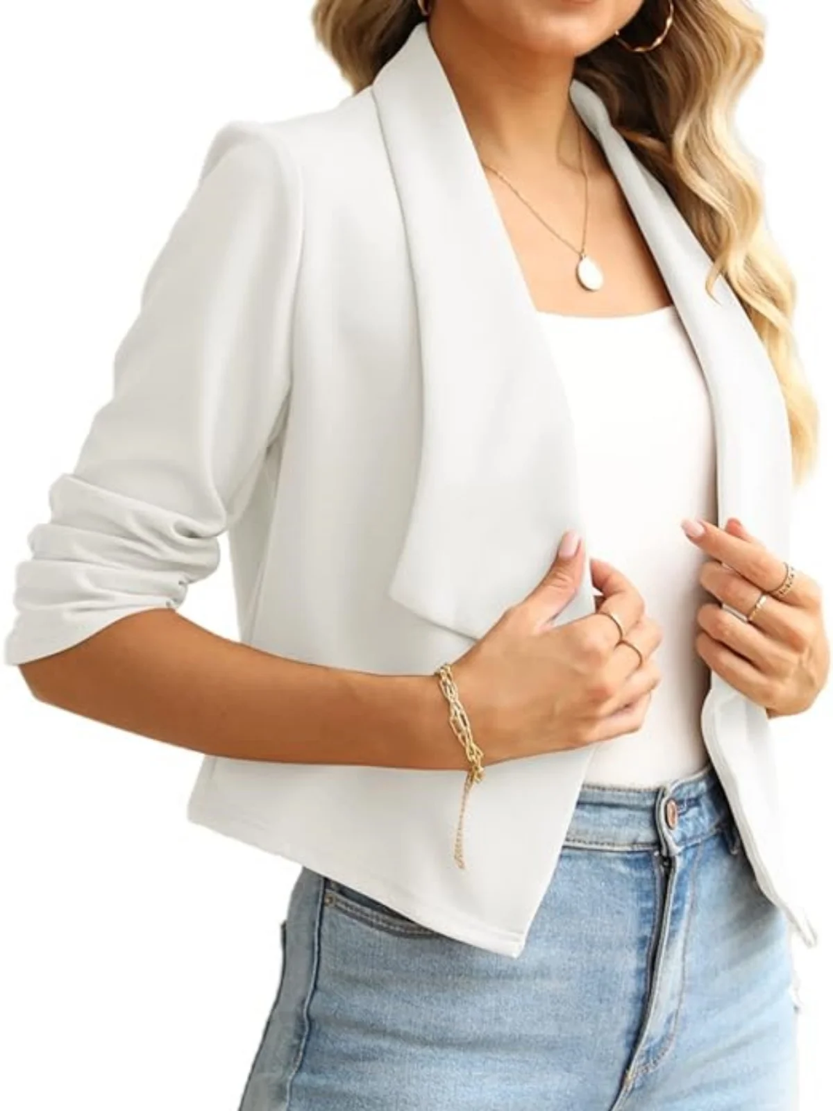 Fashion Casual Short Blazers Women 3/4 Sleeve Cropped Open Front Blazer Jackets Solid Color Office Lady Elegant Female Outerwear