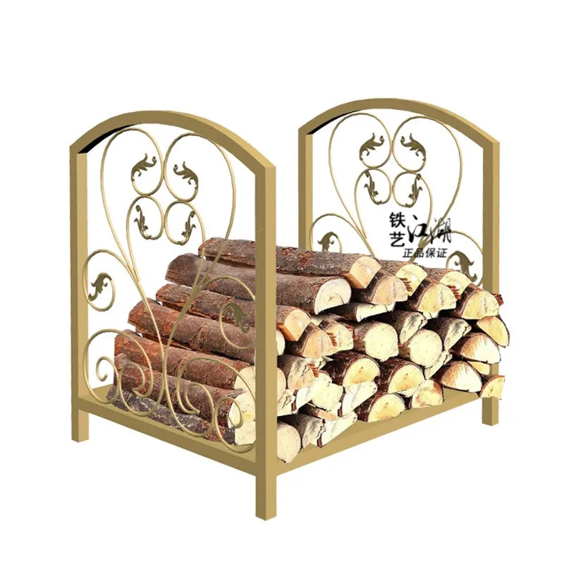 

European wrought iron floor storage rack, black gold firewood storage rack, firewood rack, new home customization