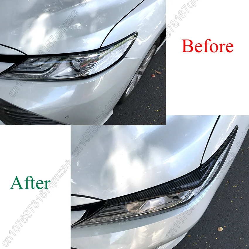 For Toyota Camry 2018 2019 2020 Glossy Black Headlight Eyebrow Eyelid Cover Strip Trim Decoration Sticker Styling Accessory