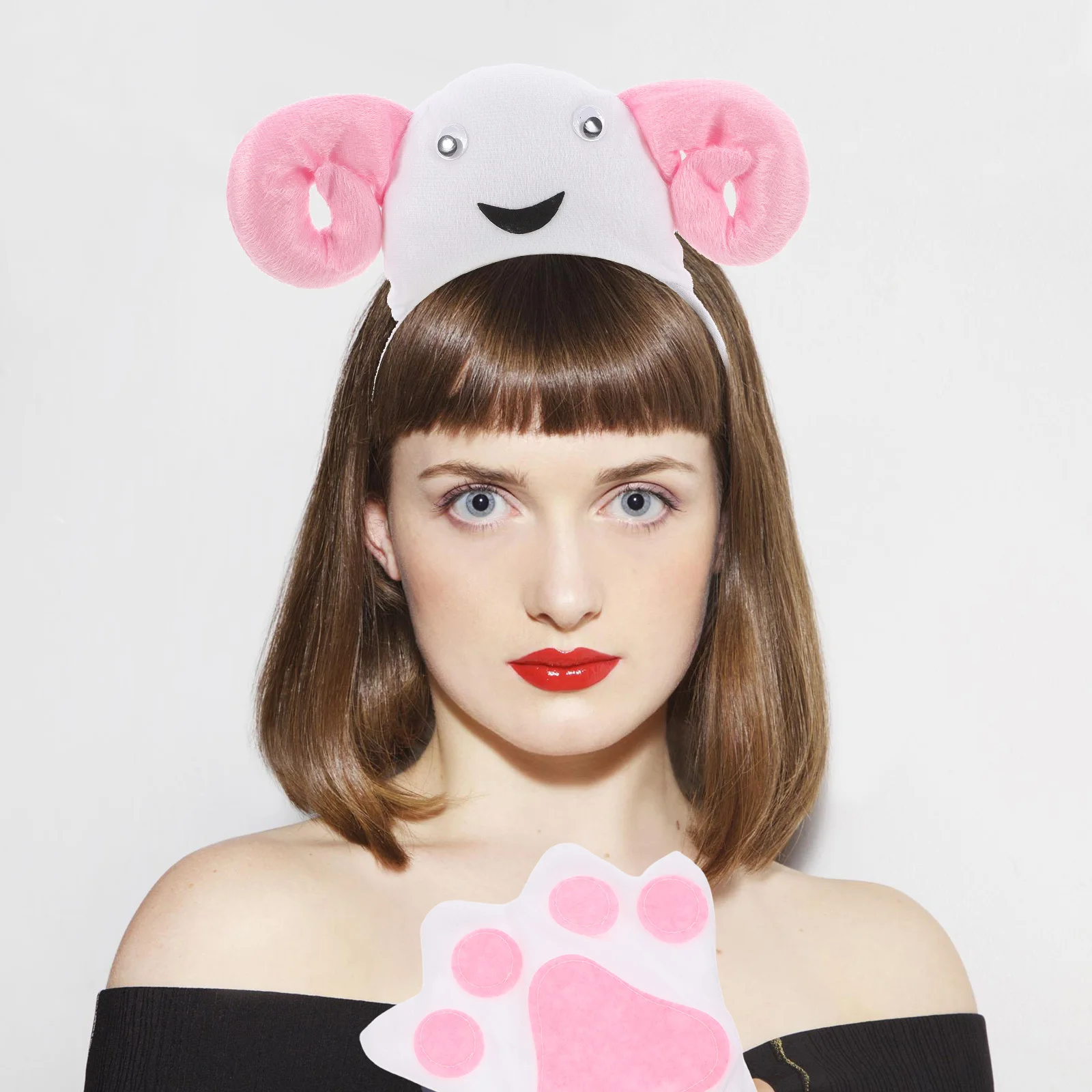 Conjunto de cabeça e cauda de ovelha, tecido confortável, acessório de fantasia de animal para crianças e adultos, festa de Natal de Halloween