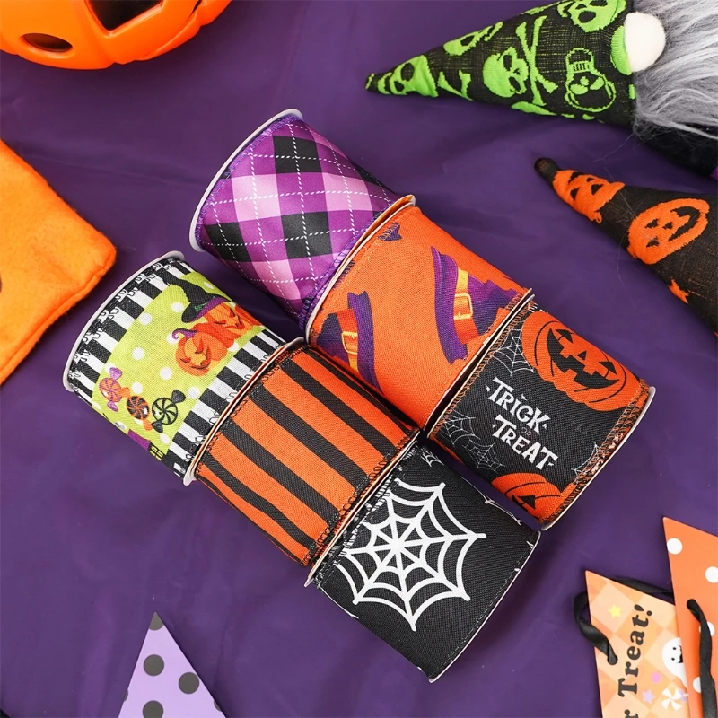 Pumpkins Ribbon Grosgrain Ribbon Craft Ribbon for Halloween Holiday Gift Halloween Grosgrain Ribbon Set Festival DIY