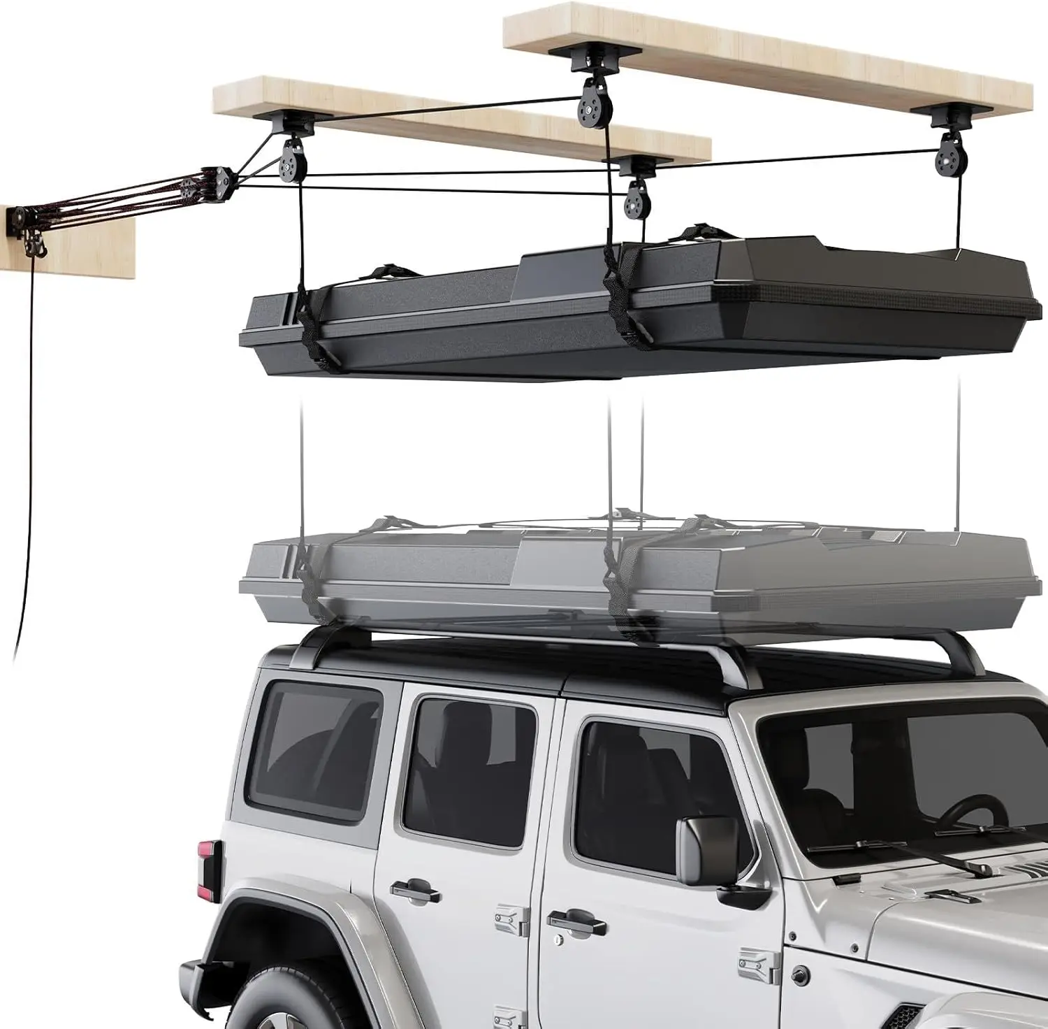

Heavy Duty 4 Point Garage Ceiling Lift System 250lb Capacity Overhead Pulley Adjustable Straps 8 16ft Ceiling Roof Tent Storage