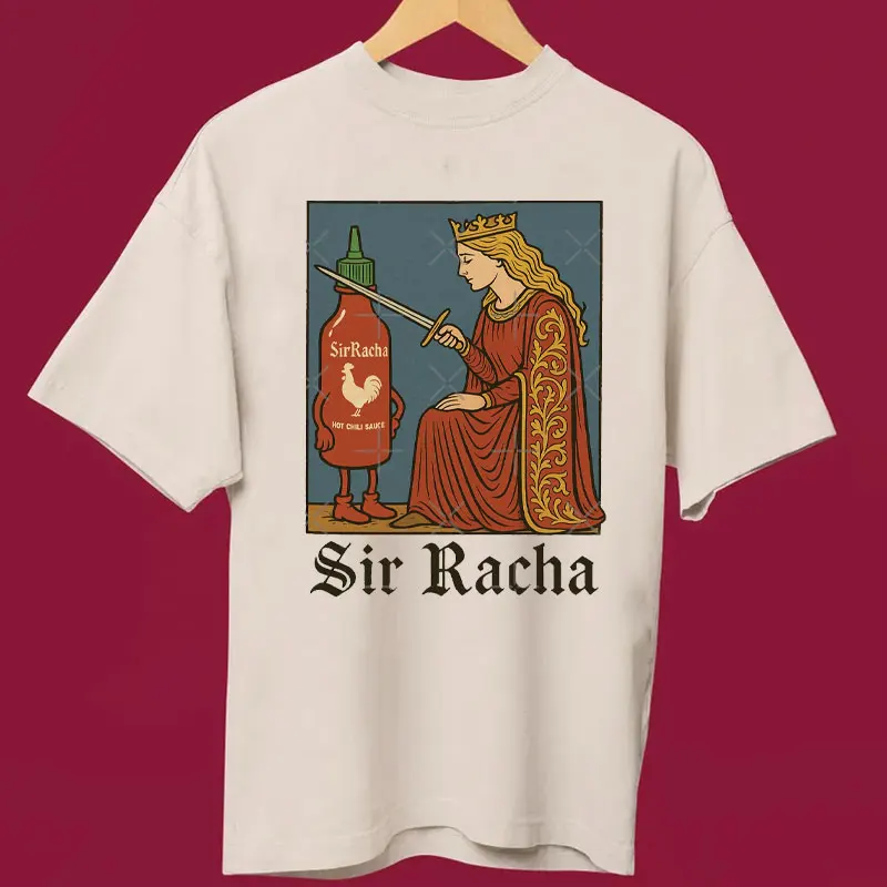 السير راشا قميص القرون الوسطى الفن تي شيرت Sriracha مروحة ميرش مضحك الفلفل الحار سوس المحملة الرجعية القرون الوسطى الفكاهة تيز متعة الفن ميمي النساء الرجال #1