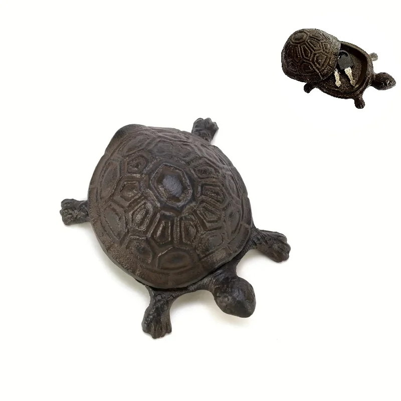 

Antique Brown Cast Iron Simulation Turtle-shaped Key Hider Outdoor Patio Door Key Box Invisible Home Accessories