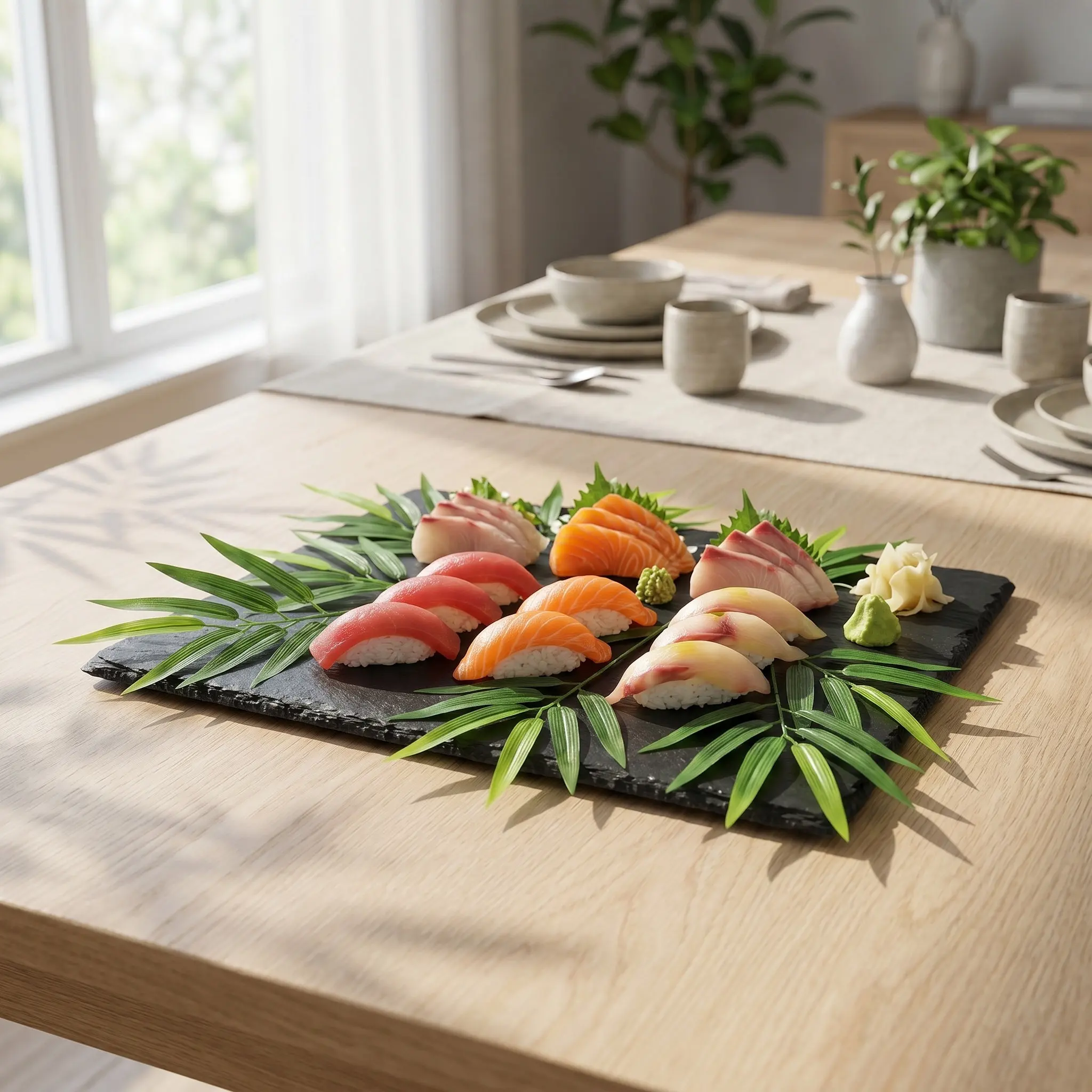 10Pcs Artificial Bamboo Leaves Sushi Tray Decor Sashimi Food Tray Embellishment Home Restaurant Use Artificial Plants Outdoors