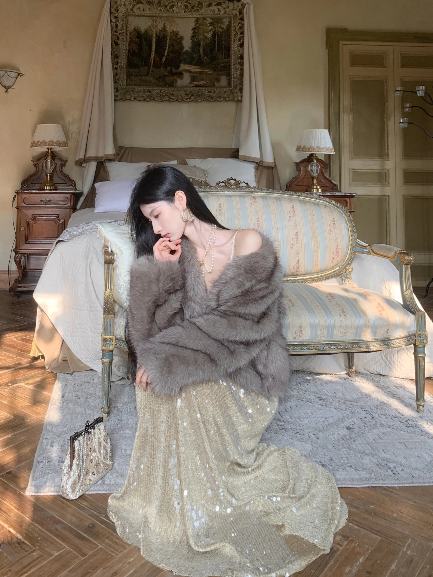 

Walkink Wior Lady Super Reatic Long ort Fur Coat Autumn Winter Polyester Fiber Ladies Faion Vintage Sle Coat